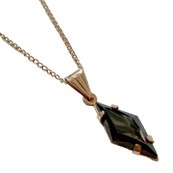 10K Ecco Signed Chain Hematite? Diamond Shape Pendant and Necklace